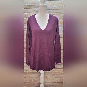 Staccato V Neck Long Sleeve Sweater in Eggplant  - Medium
